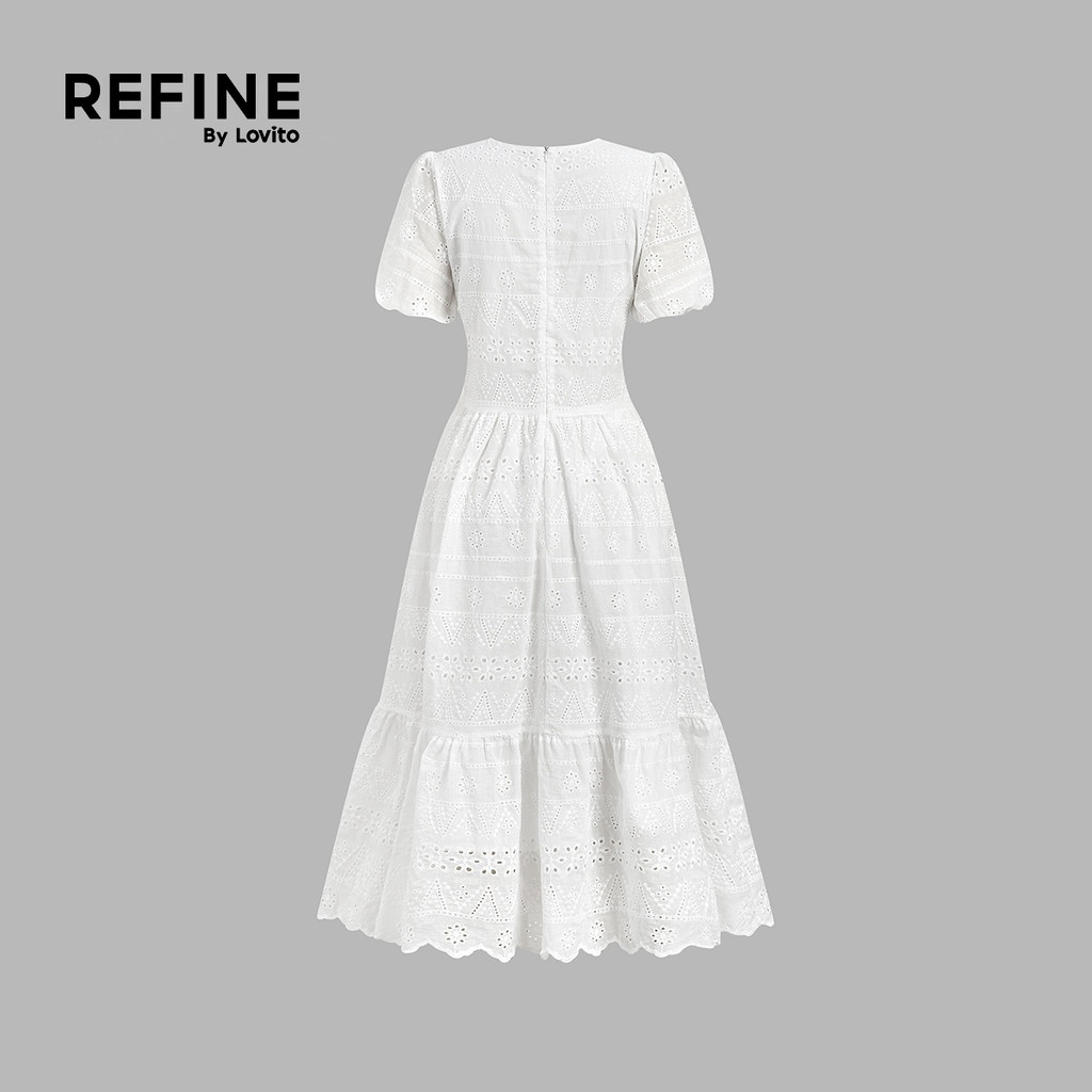 (Refine by Lovito) เดรสลำลองผ้าฝ้ายปักลายฉลุ เดรสสีขาวสำหรับผู้หญิง เหมาะสำหรับฤดูใบไม้ผลิ/ฤดูร้อน ทำงาน LR26ED067 — صورة 7