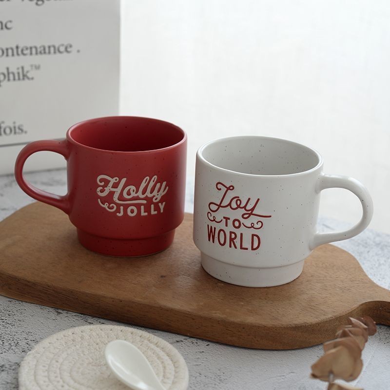 [ks1095.th] Small Porcelain Home Red Christmas Coffee Cup แก้วอังกฤษเซรามิค High-value Couple Breakf