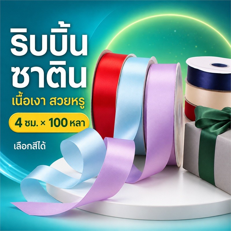 โป-Colored Ribbon-- ริบบิ้น-4cm*100หลา(91.44เมตร)
