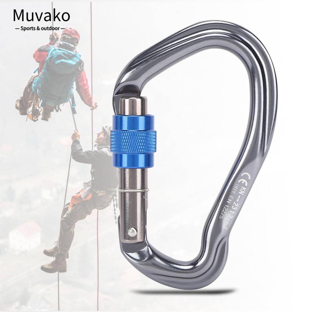 MUVAKO Locking Carabiner, 7075 อลูมิเนียม Silver Climbing Carabiner, D Shape Carabiner Rock Climbing