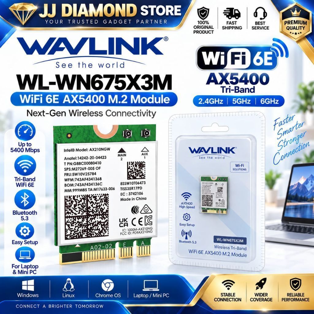 WAVLINK WL-WN675X3M WIFI 6E AX5400 M.2 โมดูลความเร็วสูงสุด 5400MBPS