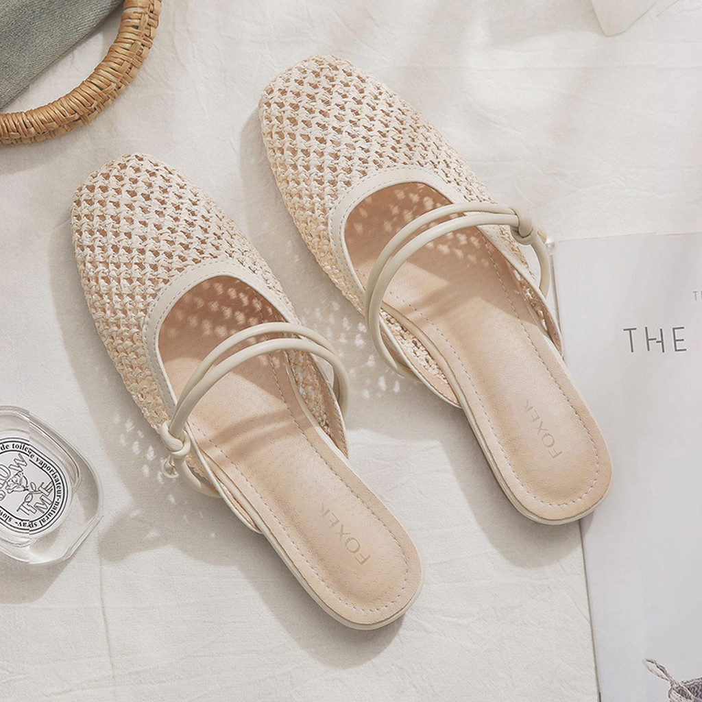 FOXER ผู้หญิงรองเท้าแตะตาข่ายกลวงสบายชายหาดกลางแจ้งรองเท้าแบนรองเท้าแตะสําหรับสุภาพสตรี