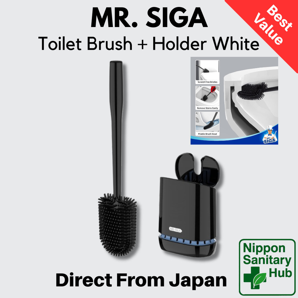 MR SIGA Toilet Brush and Holder Wall Mounted White Japan Scratch Free Bathroom Cleaning Brush