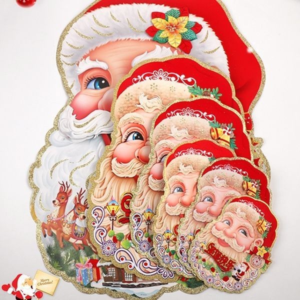 Daily Goodies#Santa Claus Photo Sticker Christmas Decoration Door Sticker Decoration3D 3D Flocked St