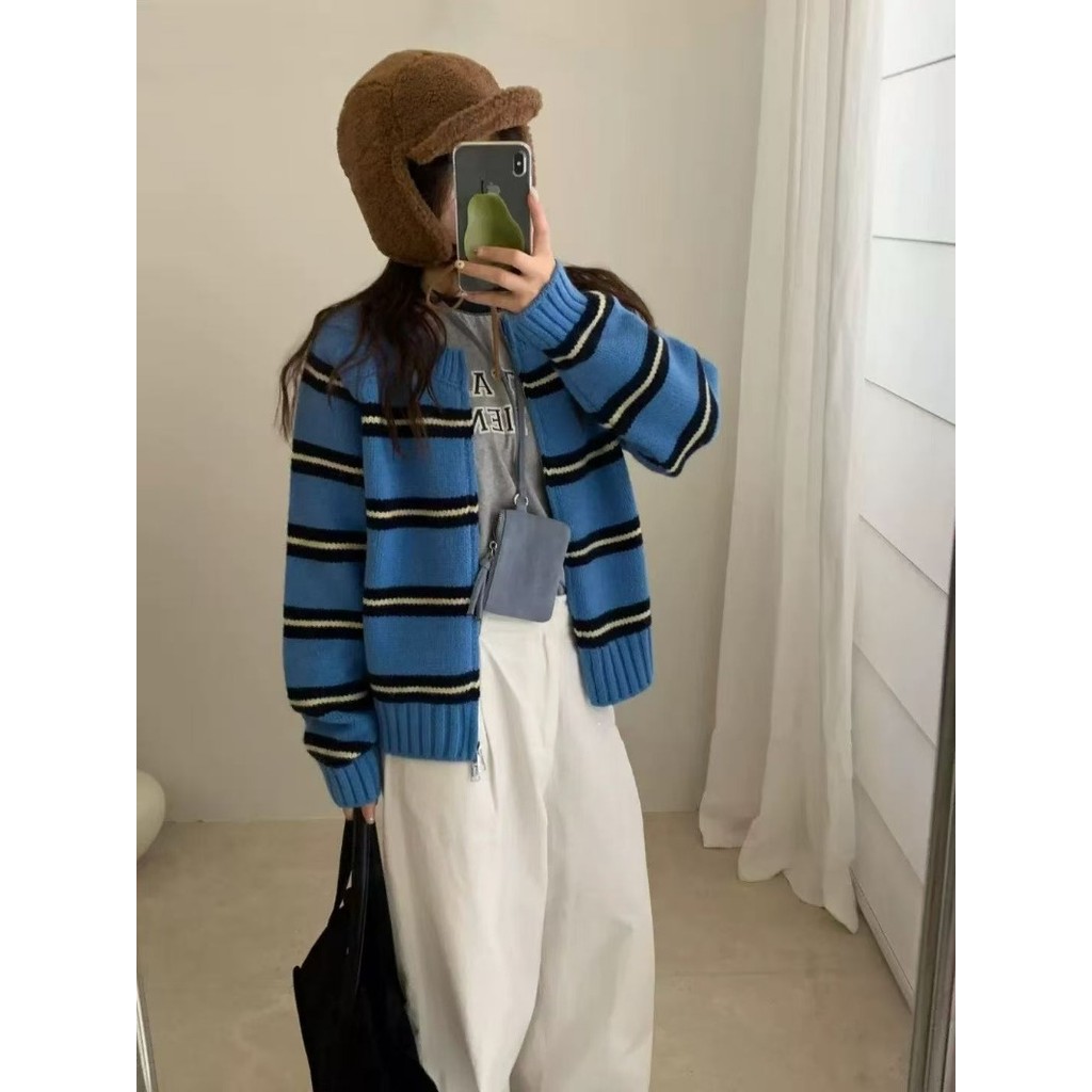 เสื้อคาร์ดิแกนถักซิปสองชั้น แขนยาวหลวม เหมาะสำหรับฤดูหนาวและใบไม้ร่วง - รูปที่ 5