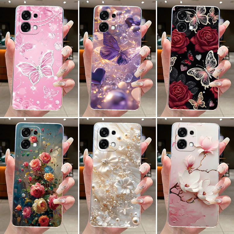 สําหรับOppo A6 Pro 4G CPH2799 กรณีOppo A6 Pro 5G CPH2781 ฝาครอบใสแฟชั่นหรูหราผีเสื้อดอกไม้นุ่มTPUซิลิโคนโทรศัพท์กรณี