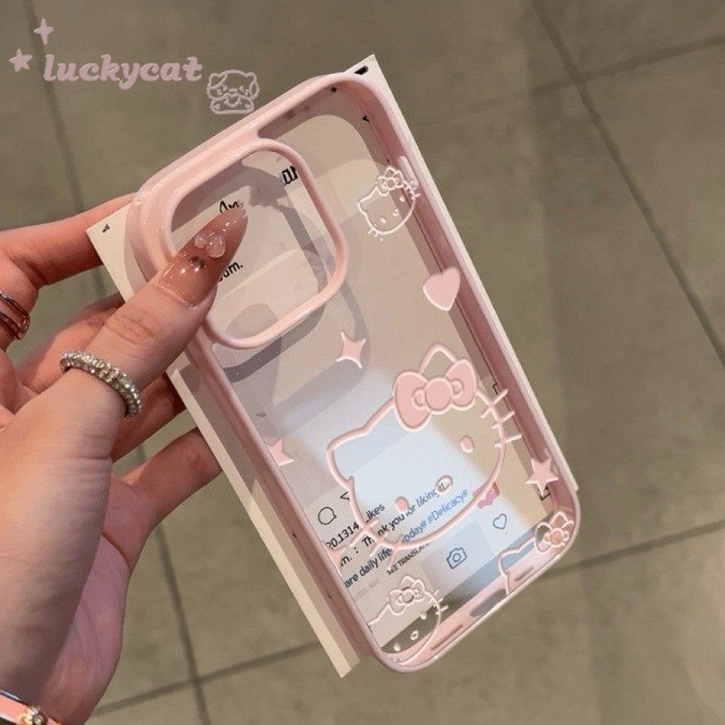 เข้ากันได้กับ iPhone 17 16 15 14 13 12 11 Pro Max 16E X Xr Xs Max เคสโทรศัพท์ Ins น่ารักสีชมพู Love KT แมวสีลูกกวาดอะคริลิใสคู่ปกหลัง