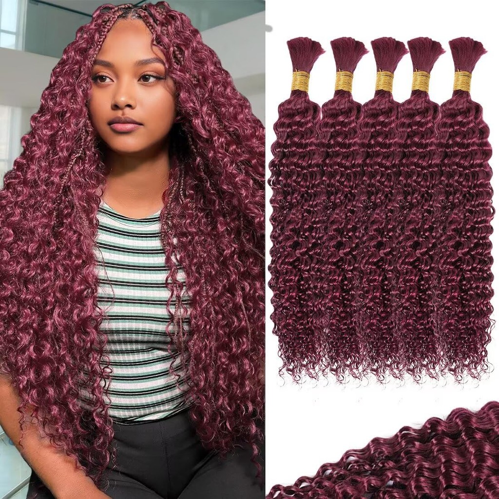 99j สีแดง Burgundy ผมมนุษย์ Braiding ผม 5 Bundle 160g 18 นิ้ว Deep Water Wave Bulk Human Hair สําหรั