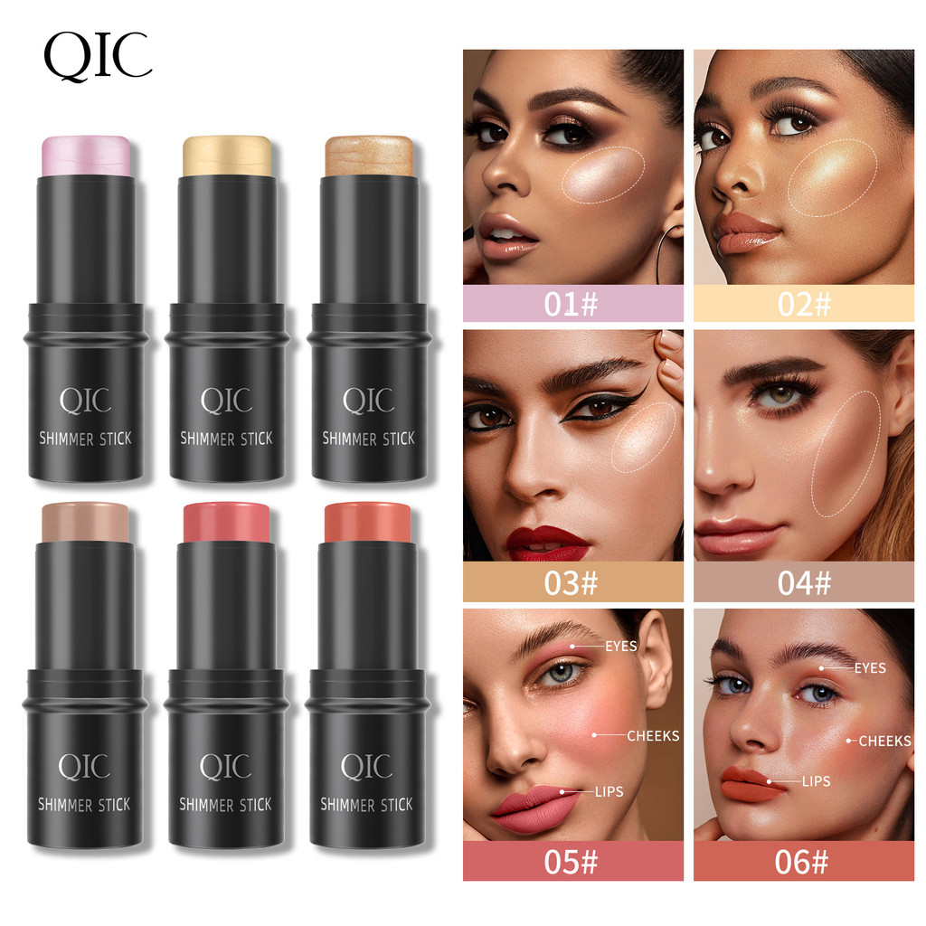 QIC ธรรมชาติน้ําหนักเบากันน้ํา Sweat-Resistant Multicolor Contouring Stick สามมิติ Contouring คอนซีล