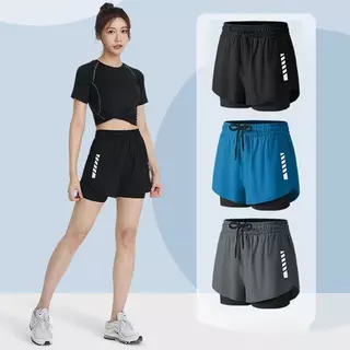 MEFEEE กางเกงขาสั้น 2 ชั้น Dir-Fit M-5XL Unisex สำหรับวิ่งและขี่จักรยาน ทำจากตาข่าย สีดำ/เทา/ฟ้า