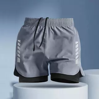 Unisex M-5XL 2-in-1 กางเกงวิ่งขาสั้น Dir-Fit ตาข่ายสองชั้น เหมาะสำหรับการวิ่งและการขี่จักรยาน สีดำ สีเทา สีฟ้า