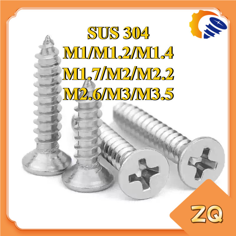 [การจัดส่งพร้อมท์] สกรูเกลียวปล่อย  หัวF+ น็อต สกรู หัวเตเปอร์ แฉก F+ สแตนเลส 304 เกลียวปล่อย M3 / F