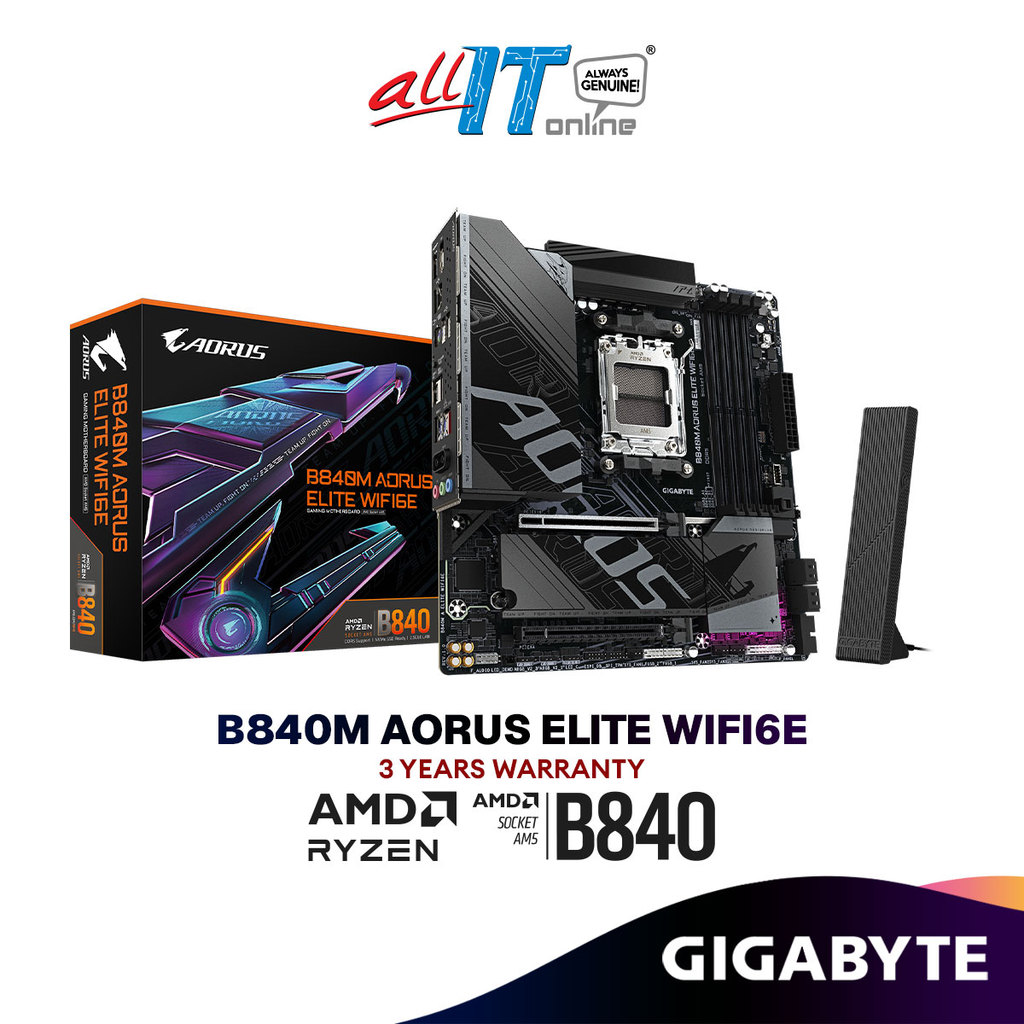 Gigabyte B840M AORUS ELITE WIFI6E DDR5 Micro ATX (mATX) เมนบอร์ดสําหรับเล่นเกม AMD AM5 ซ็อกเก็ต