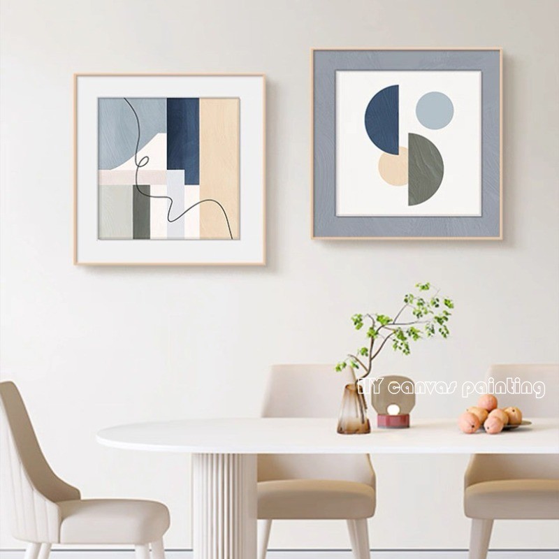 [กรอบไม้เนื้อแข็ง] สไตล์นอร์ดิกบทคัดย่อเรขาคณิตผ้าใบจิตรกรรมห้องนั่งเล่นและร้านอาหารแขวนผนังภาพวาดศิลปะสมัยใหม่ที่เรียบง่ายภาพจิตรกรรมฝาผนัง
