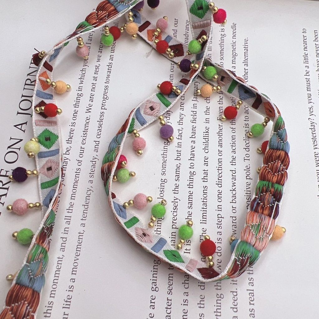 名族风异域风情服饰手工钉珠彩色球织带花边diy服装衣帽家居配饰Ethnic Style Exotic Costume Handmade Beaded Color20251018