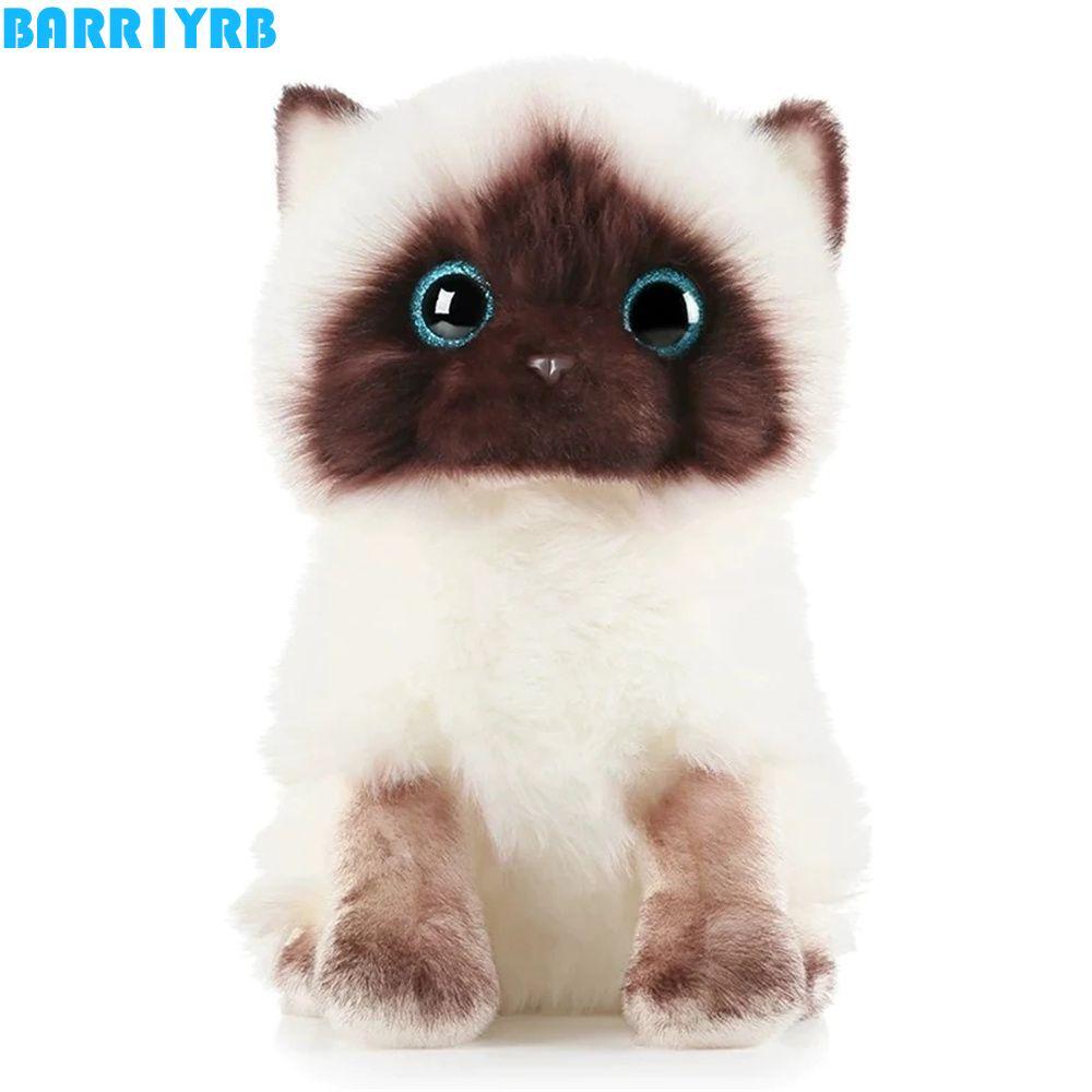 BARR1YRB แมวของเล่นตุ๊กตาตกแต่งบ้านของขวัญที่ดีที่สุดจําลองแมวสยามเลื่อมตาสีน้ําตาลและสีขาวตุ๊กตาของเล่น