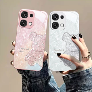 เคส OPPO A6 A5 Pro 5G ลายหมีน่ารักประกายชิมเมอร์ กันกระแทก พร้อมฝาปิดเลนส์กล้อง ป้องกันเลนส์ ขอบซิลิโคนอ่อนนุ่ม เคสมือถือหรูแบบกระจกน้ำ สำหรับสาวๆ และผู้หญิง