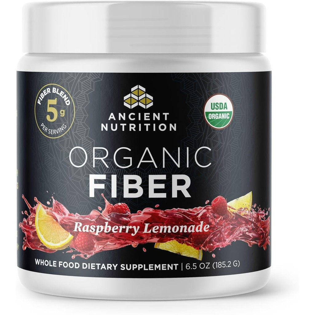 Ancient Nutrition Organic Fiber Powder, Raspberry Lemonade, Soluble Fiber from Acacia & Konjac Root,