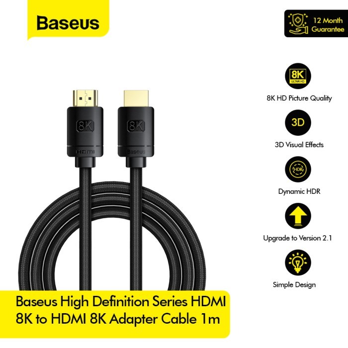 Baseus HDMI to HDMI 2.1 4K 8K Male to Male Cable 1M 2M 3M HDR HD