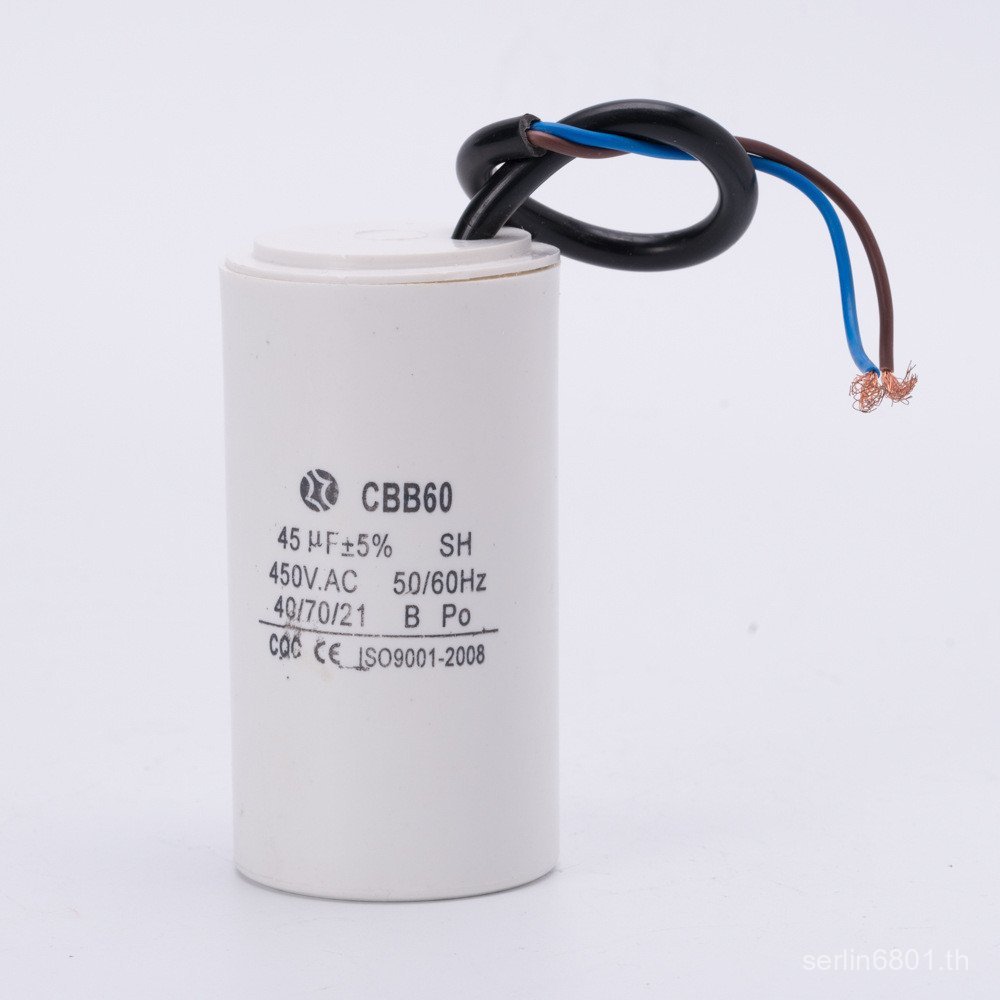 45UF CBB60 450V พร้อมสายไฟปั๊มน้ําตัวเก็บประจุ cbb60 คุณภาพสูงส่งออกตัวเก็บประจุ VVMI