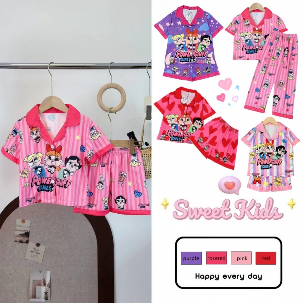 SweetKids พร้อมส่งจากกทม🌸ชุดเซ็ทลำลองเด็กหญิง🍓ชุดนอนเด็กลายการ์ตูนน่ารัก สีหวานสดใส ผ้านุ่ม งานดี ใส่ได้ทั้งเด็กชาย-หญิง