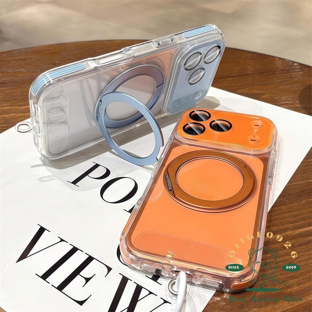 เคสใหม่ เคส iPhone17 orange Lanyard ถุงลมนิรภัย 360 หมุนวงเล็บแม่เหล็กเคสโทรศัพท์ iphone17 Pro Max 16 15 14 13 เคสสําหรับ iPhone เคสซิลิโคนนิ่ม TPU กันกระแทก - รูปที่ 6