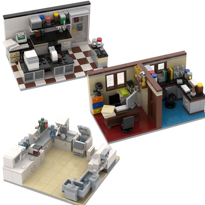 MOC Street View หนึ่งมุมห้องโรงพยาบาล Lab ฉาก DIY ประกอบของขวัญวันหยุดตกแต่ง Building Block อาคาร HP