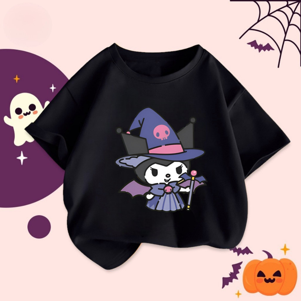 [COD] T-shirt Kaos Happy Halloween Witch Kuromi T-Shirt Trick or Treat Tee Shirt Halloween Cosplay