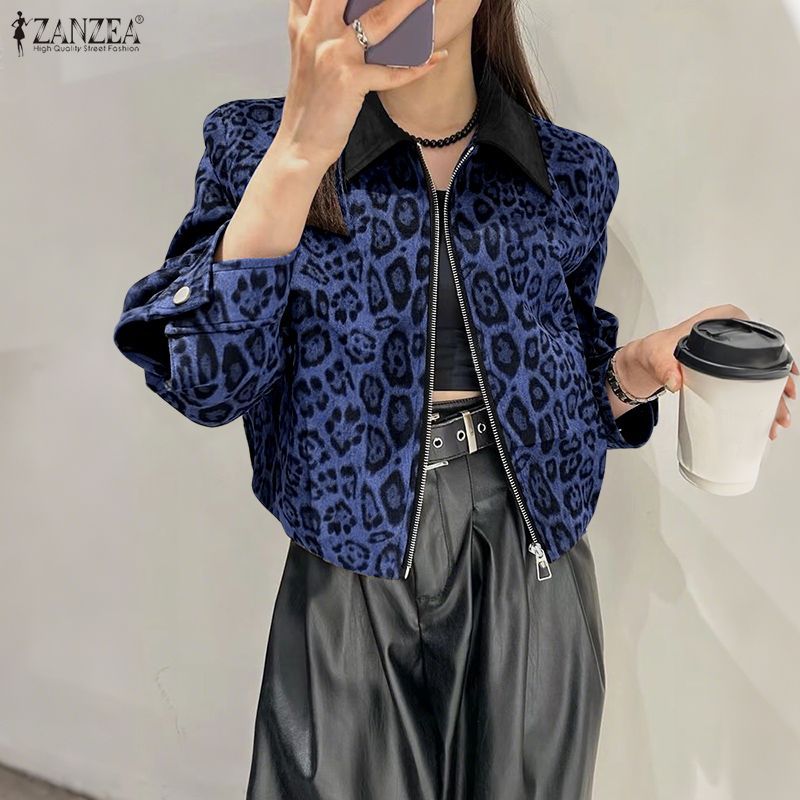 ZANZEA เสื้อแจ็คเก็ตแขนยาวมีฮู้ด ลายเสือดาว สำหรับผู้หญิงสไตล์เกาหลี — صورة 5