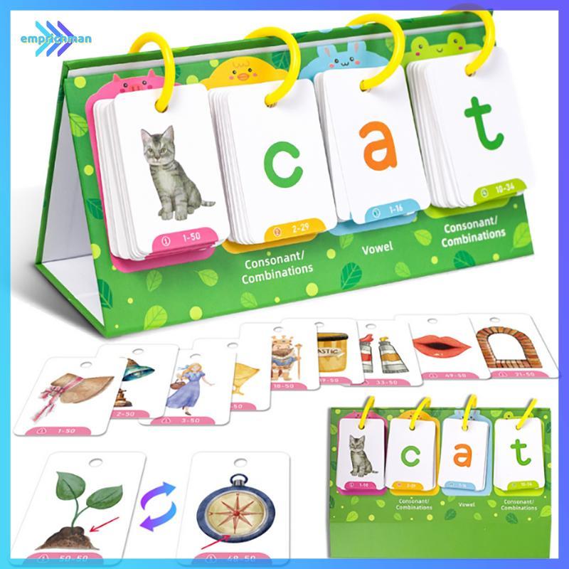 EPMN>เด็ก CVC Words Flashcards Phonics พลิกแผนภูมิ Word Builder Sight Words กิจกรรมการเรียนรู้เครื่อ