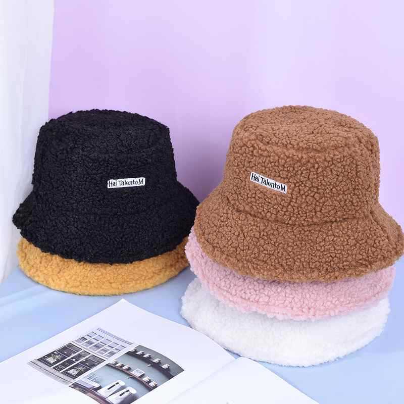 Lamb Faux Fur Bucket Hat Winter Warm Teddy Velvet Hats for