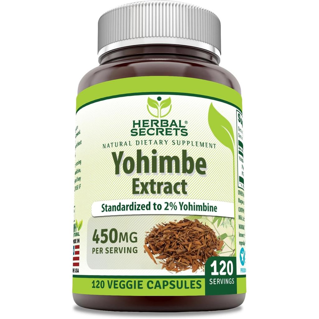 Herbal Secrets Yohimbe Extract อาหารเสริม 450 มก. | แคปซูลผัก | ไม่ใช่จีเอ็มโอ | กลูเตนฟรี | ผลิตในอ