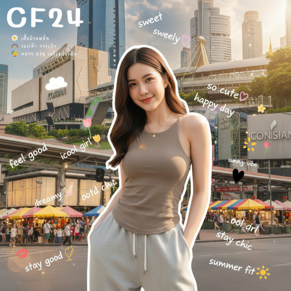 ꕥCatalog Fashionꕥ เสื้อสายเดี่ยวแฟชั่น ทรงเว้าสโลป มีฟองน้ำ 4 สี ชายโค้งมน