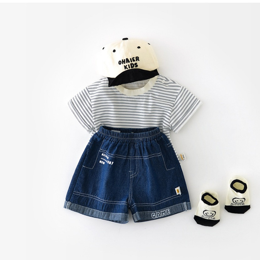SM - 168​(บริการส่งด่วนกรุงเทพฯ)​ กางเกงยีนส์ขาสั้น แฟชั่นสไตล์เกาหลี ทรงหลวมสำหรับเด็ก