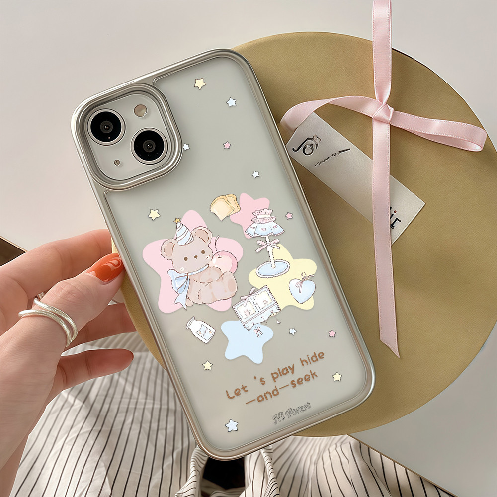 จัดส่งที่ไทย เคสมือถือ ไฮโซ น่ารัก เคสใสครอบสีเงิน For IPhone 17 16 15 14 13 11 6 7 8 plus Pro Proma