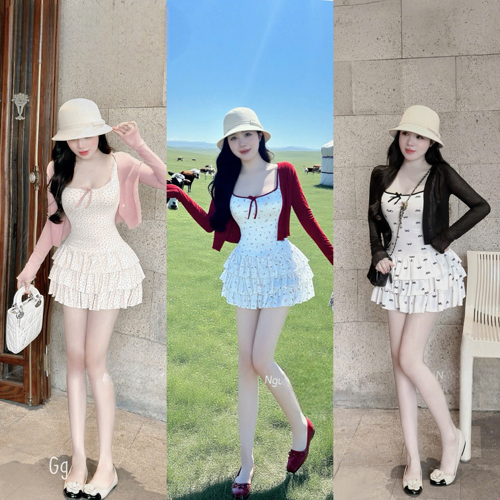 ชุดเดรสสองชิ้นบานสั้นสําหรับเด็กพร้อมชายโบว์และแจ็คเก็ต - GG30715