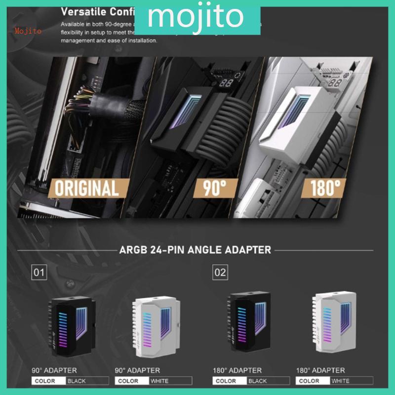 โมฮิโต้ 180° 24Pin Power Connectors พร้อมไฟ ARGB 24Pin 180 องศาตัวเชื่อมต่ออะแดปเตอร์สําหรับเมนบอร์ด