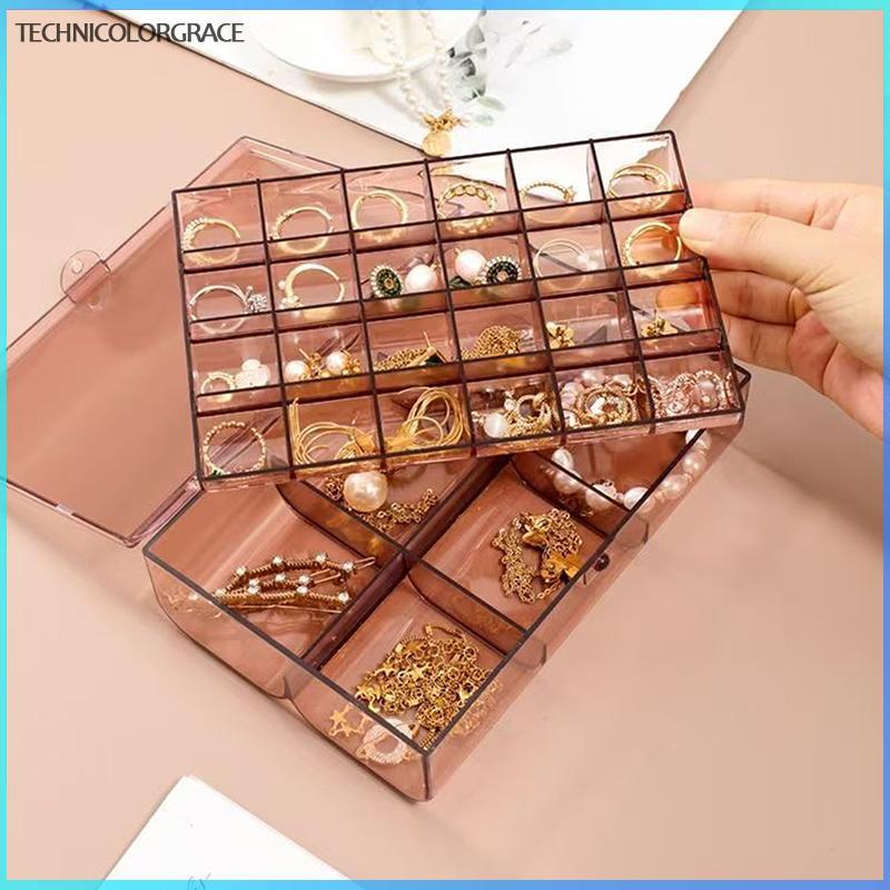 Technicolorgrace กล่องเครื่องประดับกันฝุ่นกล่องเก็บเครื่องประดับต่างหูต่างหูสร้อยคอชั้นเก็บแบบพกพา M
