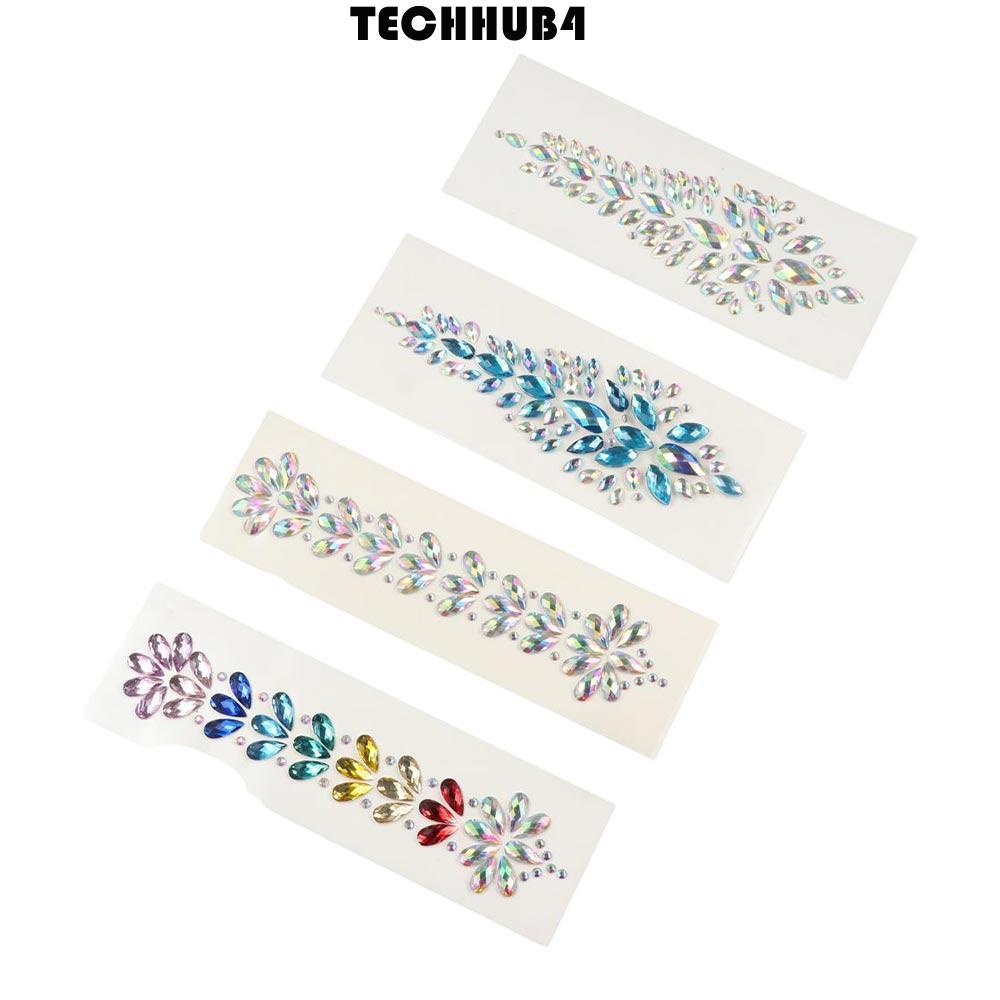 สติกเกอร์คริสตัลหน้าผาก 3D กาว ลายสักชั่วคราว เดคอลใบหน้าสำหรับงานดนตรี EDM