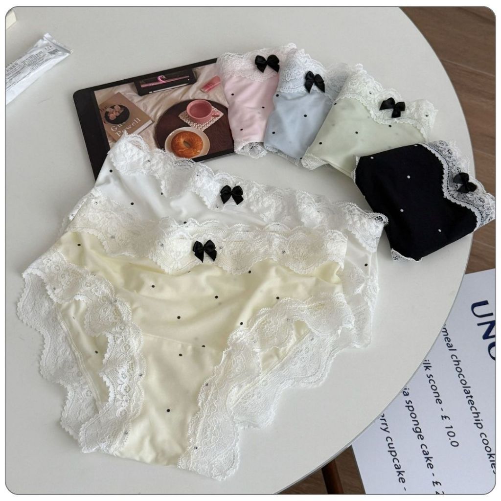 💥Angle Bra💥 (N1063) 💕 กางเกงในผู้หญิงลายจุด ขอบลูกไม้หวาน เป้าฝ้ายสองชั้น ระบายอากาศดี - รูปที่ 4
