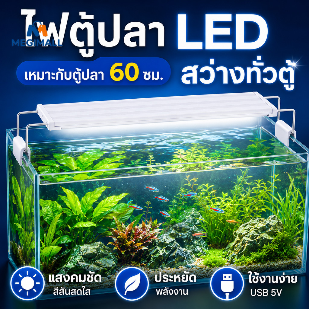 โคมไฟตู้ปลาLED รุ่น40-60CM Aquarium Fish Tank Light ปรับแสงไฟได้3แบบ กันน้ำ สำหรับปลูกพืช ประหยัดไฟ