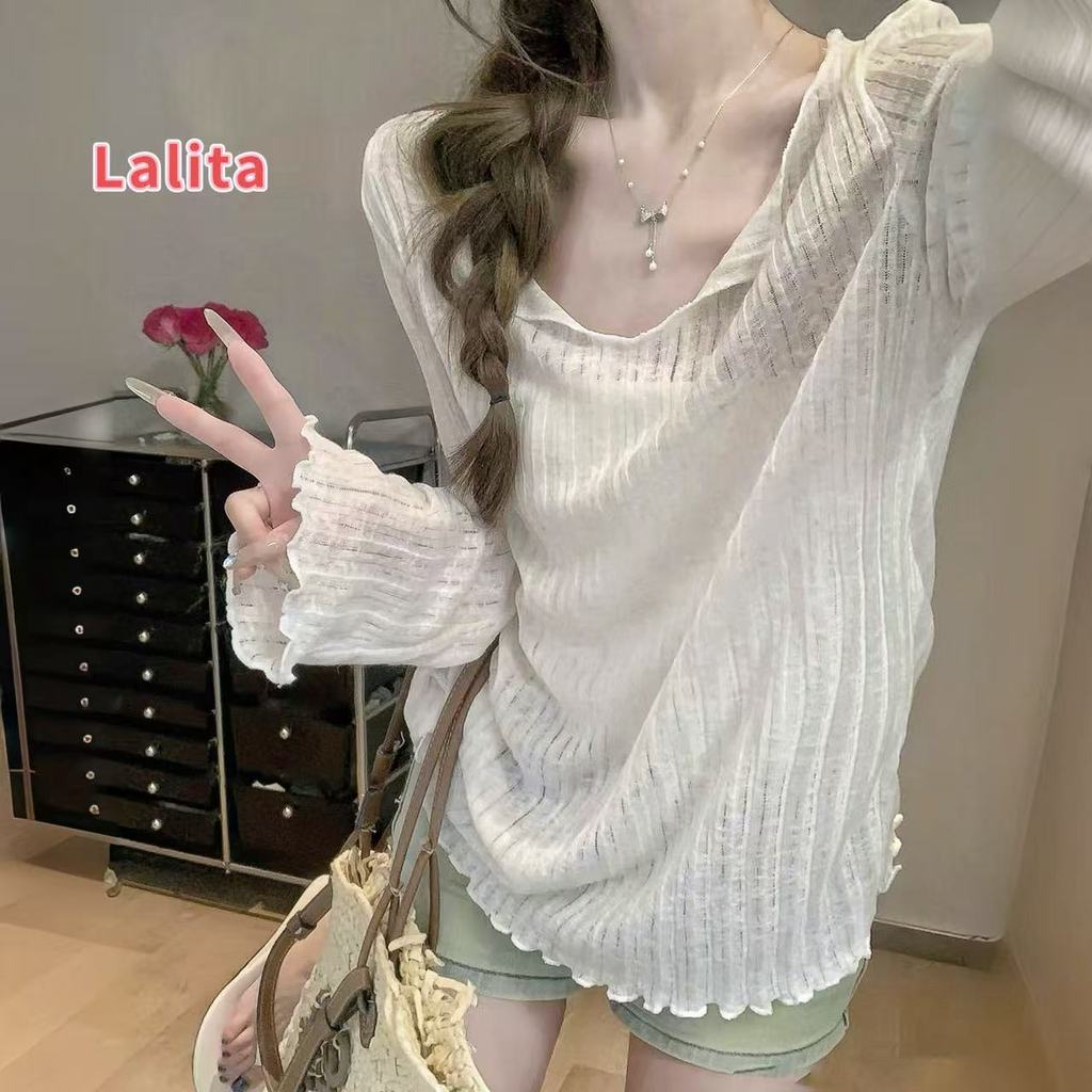 Lalita ส่งไวจากไทย เสื้อยืดผู้หญิง แขนยาว ป้องกันแดด 3สี ทรงหลวม ใส่สบาย ลุคสบายๆ ทุกวัน