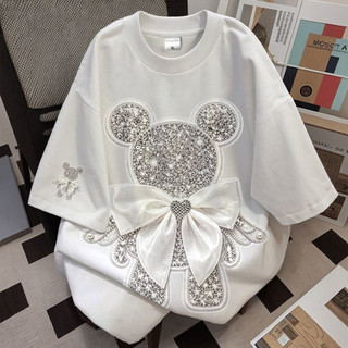 JESSICA KOREA PREMIUM EFFORTLESSL Y BEAUTY Kaos Digital Printing Bordir Tiruan Motif  Shining Teddy Lengan Pendek Oversize Korean Style | Bahan Cotton