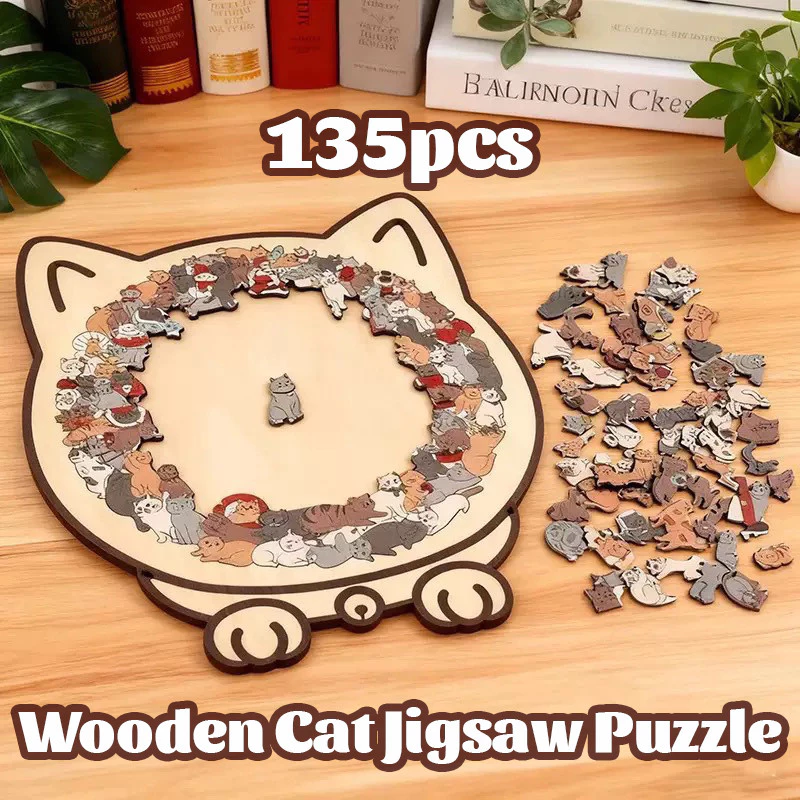 GeeToy 135PCS ชุดต่อจิ๊กซอว์ไม้รูปแมว รูปทรงไม่ซ้ำกัน ของเล่นฝึกสมอง เสริมพัฒนาการเด็ก ของขวัญสุดคุ้ม