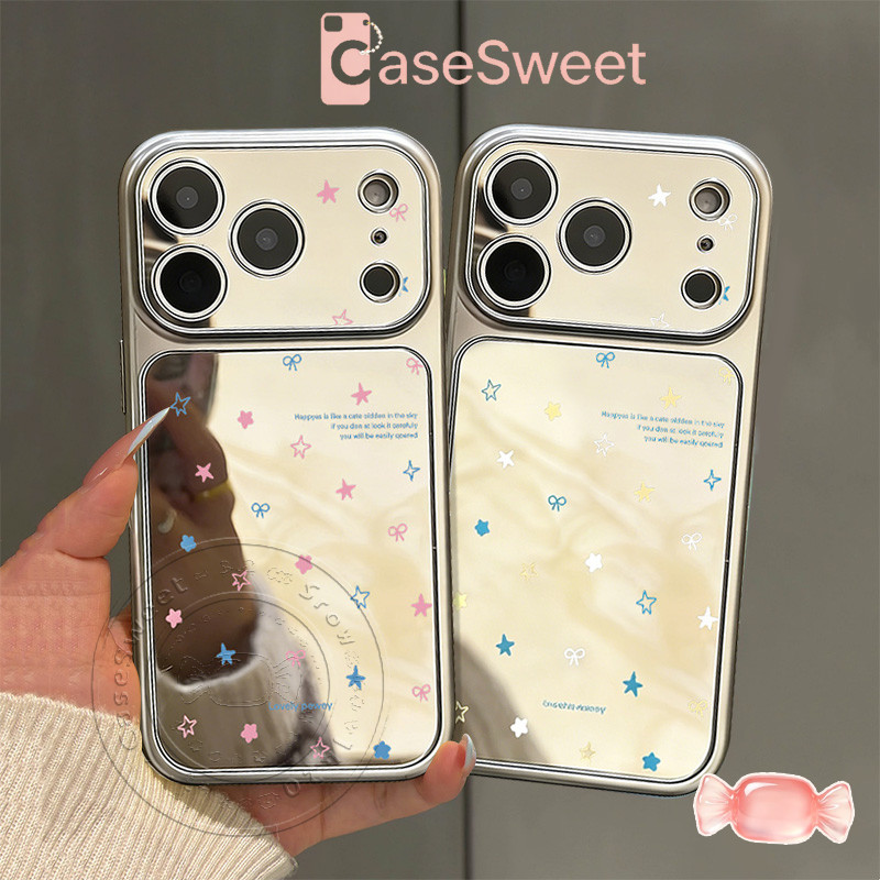 เคสโทรศัพท์กระจกเงาดาวสีฟ้าและสีชมพู เคสไอโฟน17 เหมาะสำหรับ IPhone X XS Max17 16 11 13 XR 15 14 12 ProMAX 14 Plus