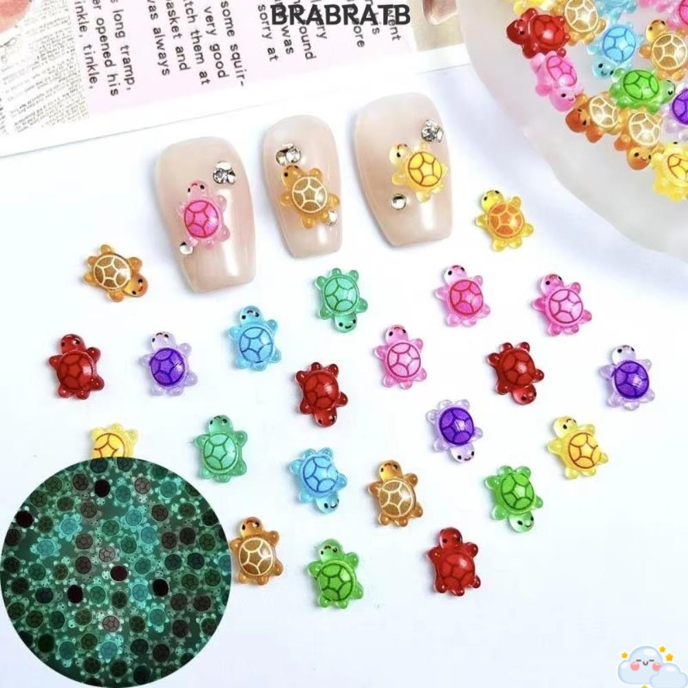 BRABRAA เต่าเรืองแสง 100 ชิ้น, สัตว์เรซินขนาดเล็กเรืองแสงสี Dopamine, DIY การ์ตูนมินิเต่าเล็บ Charms สําหรับโทรศัพท์ DIY Hairpin