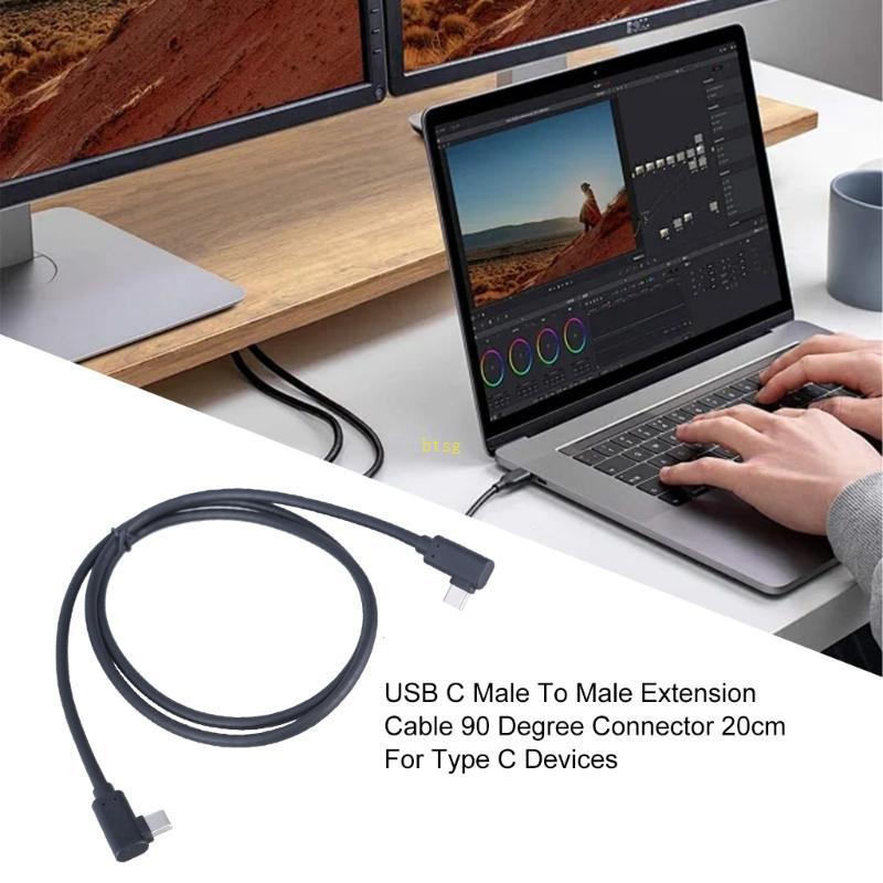 Btsg สายต่อ USB 3 1 Type C ถึง Type C พร้อมขั้วต่อ 90 องศาสําหรับข้อมูลความเร็วที่รวดเร็วและพลังงาน