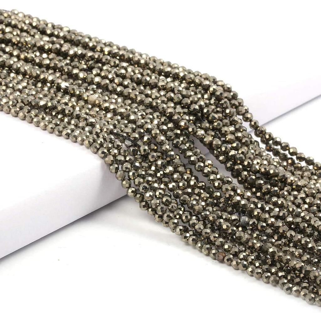 2 Strands Pyrite ลูกปัดหินธรรมชาติลูกปัดส่วน Faceted ลูกปัดแบบหลวมสําหรับ DIY เครื่องประดับสร้อยคอทํ