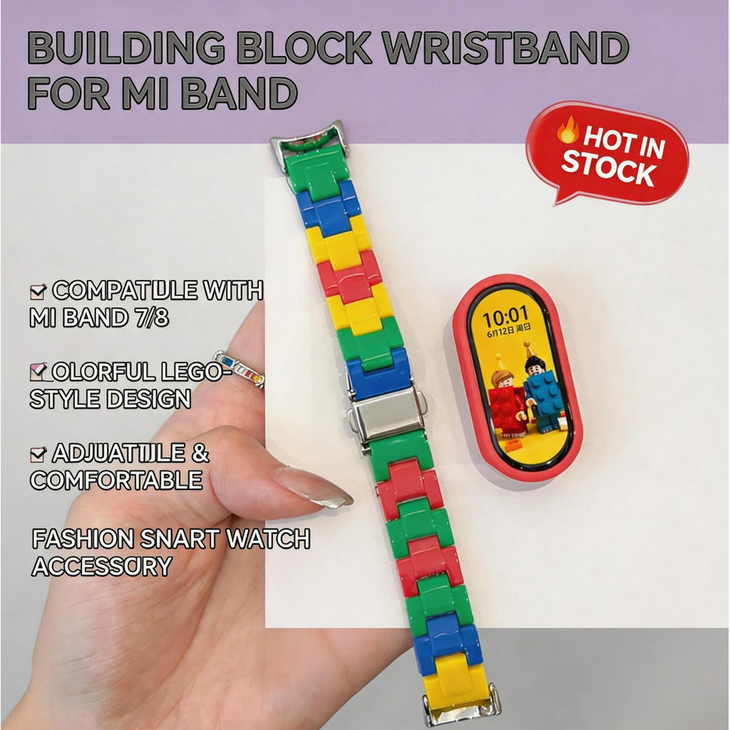 for Xiaomi Mi Band 10 9 8 ใหม่รุ่นพิเศษ Lego Building สร้อยข้อมือฤดูร้อน unisex อุปกรณ์เสริม for Sma