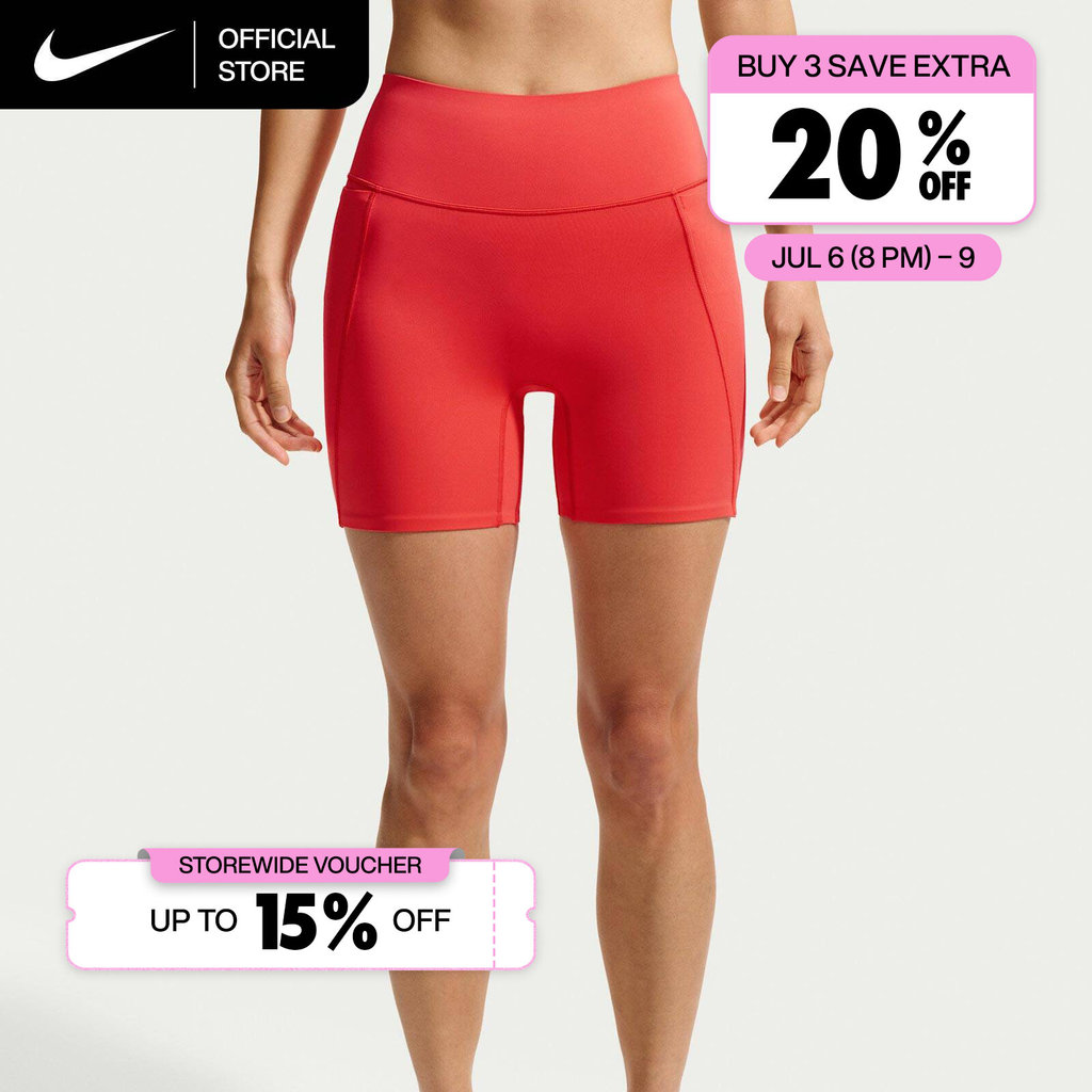Nike Women's Universa High-Waisted 5" Biker with No Front Seam Shorts - Light Crimson [HQ6833-696]